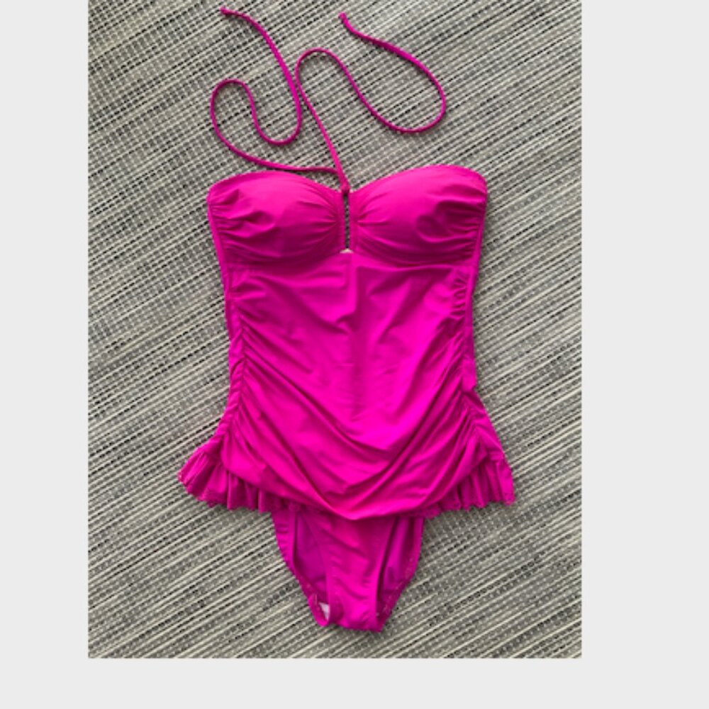 Bleu/Rod Beattie Hot Pink Halter Bandeau StyleOne Piece Swim Suit Size 4